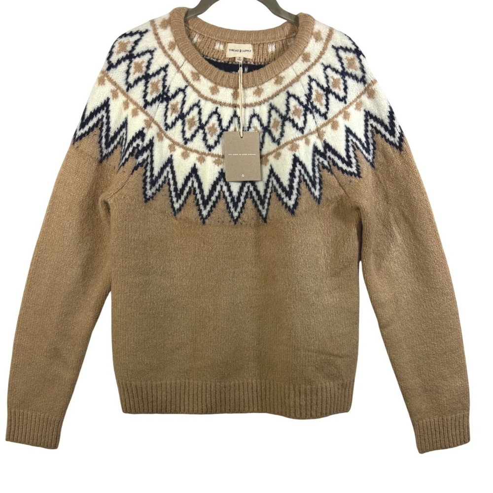 Thread & Supply Womens Fair Isle Claire Knit Sweater Oat Brown Small NWT - Picture 5 of 10